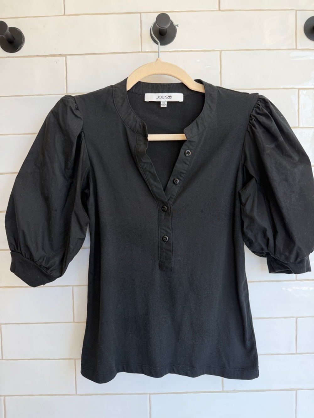 Joe's Jeans Black Button-Down Puff Sleeve Top